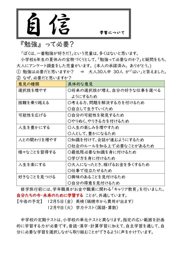 【６年生】勉強についてのサムネイル